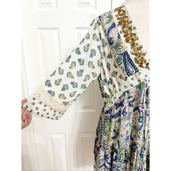 Miss June Paris Jenny Paisley Sequin Embroidered V-Neck Tassel Mini Dress OS - Picture 3 of 8